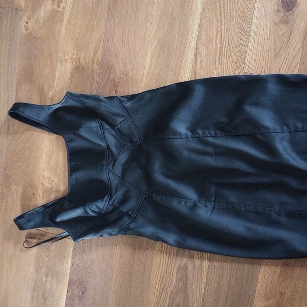 Calvin Klein black satin biker-style dress